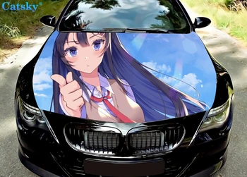 Автомобилни Постелки Mai Sakurajima Peeker, Стикер с лъв на предния капак на автомобила, vinyl стикер на предния капак, пълноцветен графичен стикер, ИЗРАБОТЕНИ по ПОРЪЧКА