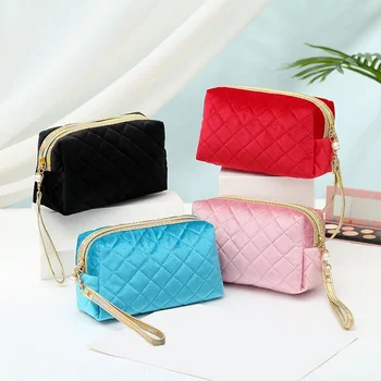 Нови кадифени женски козметични чанти, клатч, преносими чанти за съхранение телефон с цип, реколта косметичка за момичета
